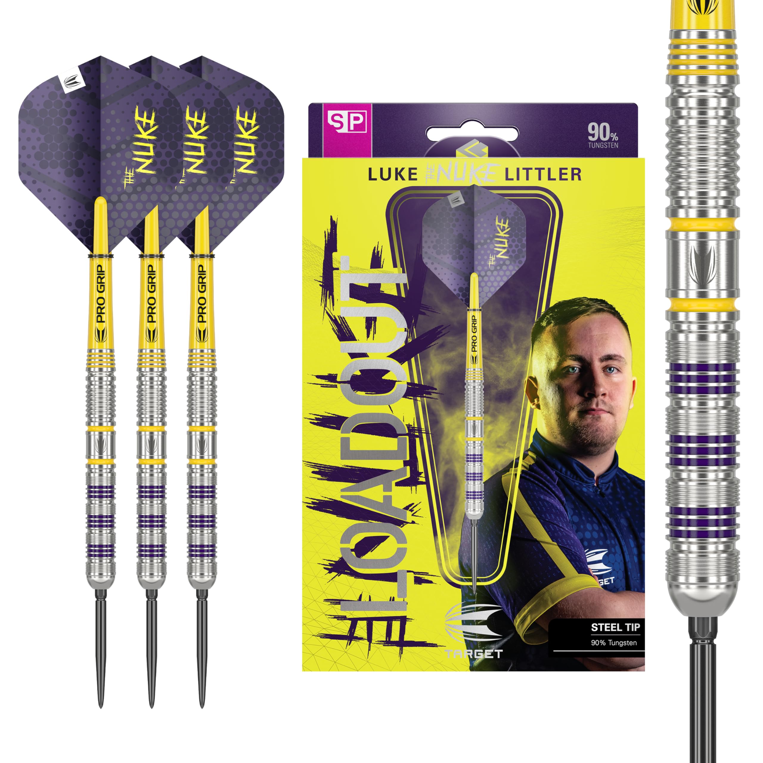 Target Darts Luke Littler Loadout Steel Tip Swiss Point Darts, 90% Tungsten Dart, 22G | Steel Tip Dart Set, Player Edition Swiss Points Dart Sets with Tool, Pro Grip Shafts & No.2 Flights