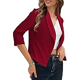 Tralilbee Women's Cropped Blazers 3/4 Sleeve Open Front Lightweight Cardigan Casual Work Office Suit Blazer Jackets S-XL