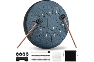 Sannofair Rain Drum for Outside, Steel Tongue Drum 11 Notes 6 Inches Chakra Tank Drum, for Yoga Musical Education,with Drumsticks Drumstick Stand Tutorial Book Note Stickers Finger Cots(Navy Blue)