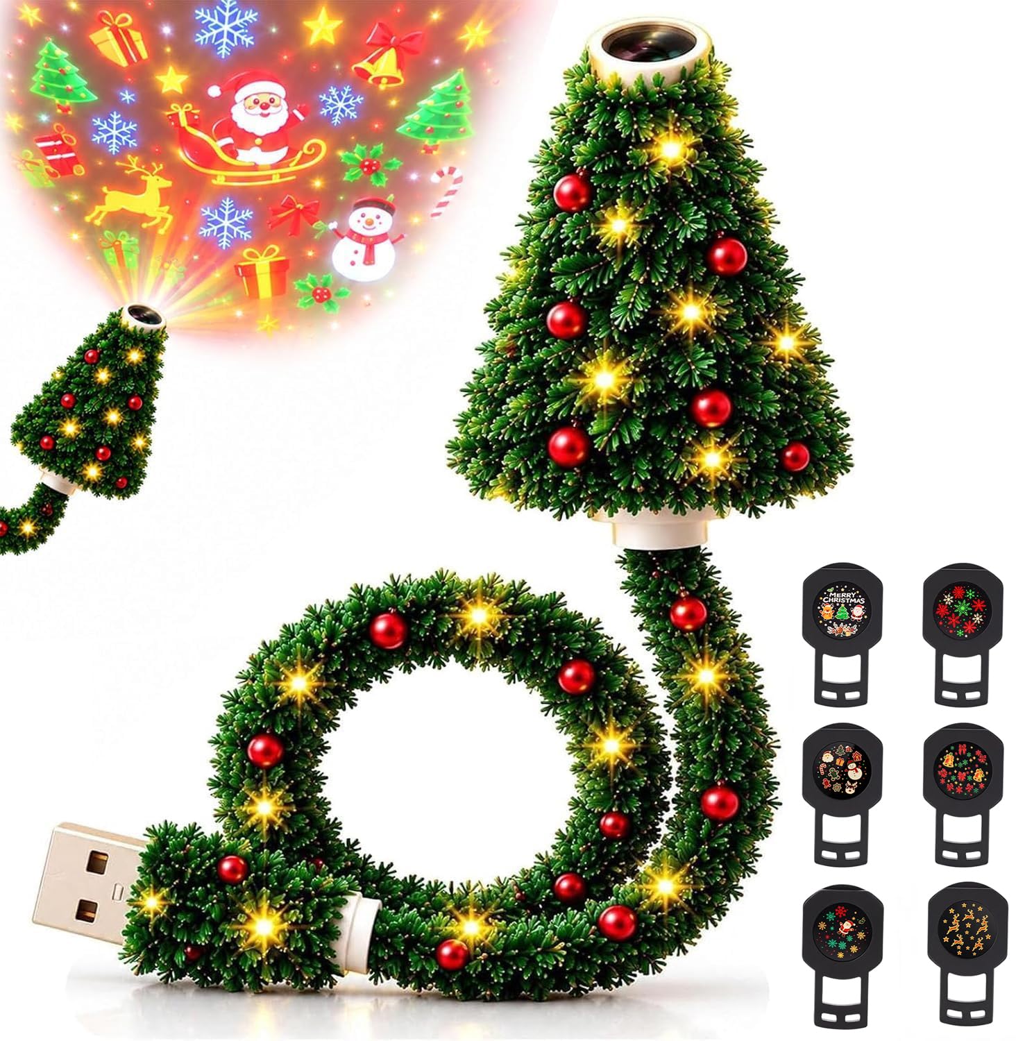 Christmas Projector Light,USB Plug and Play HD Christmas Projector | Powered Christmas Tree Night Light with 6 Holiday Patter