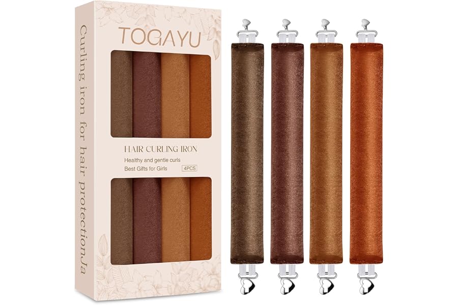 Togayu Heatless Curls Overnight Set, 4PCS Multi-Tonal Velvet Hair Rollers | No Heat Damage Overnight Curls, Heat-Free Styling Tool for Long Hair, Comfortable Frizz Free Hair Curlers To Sleep In