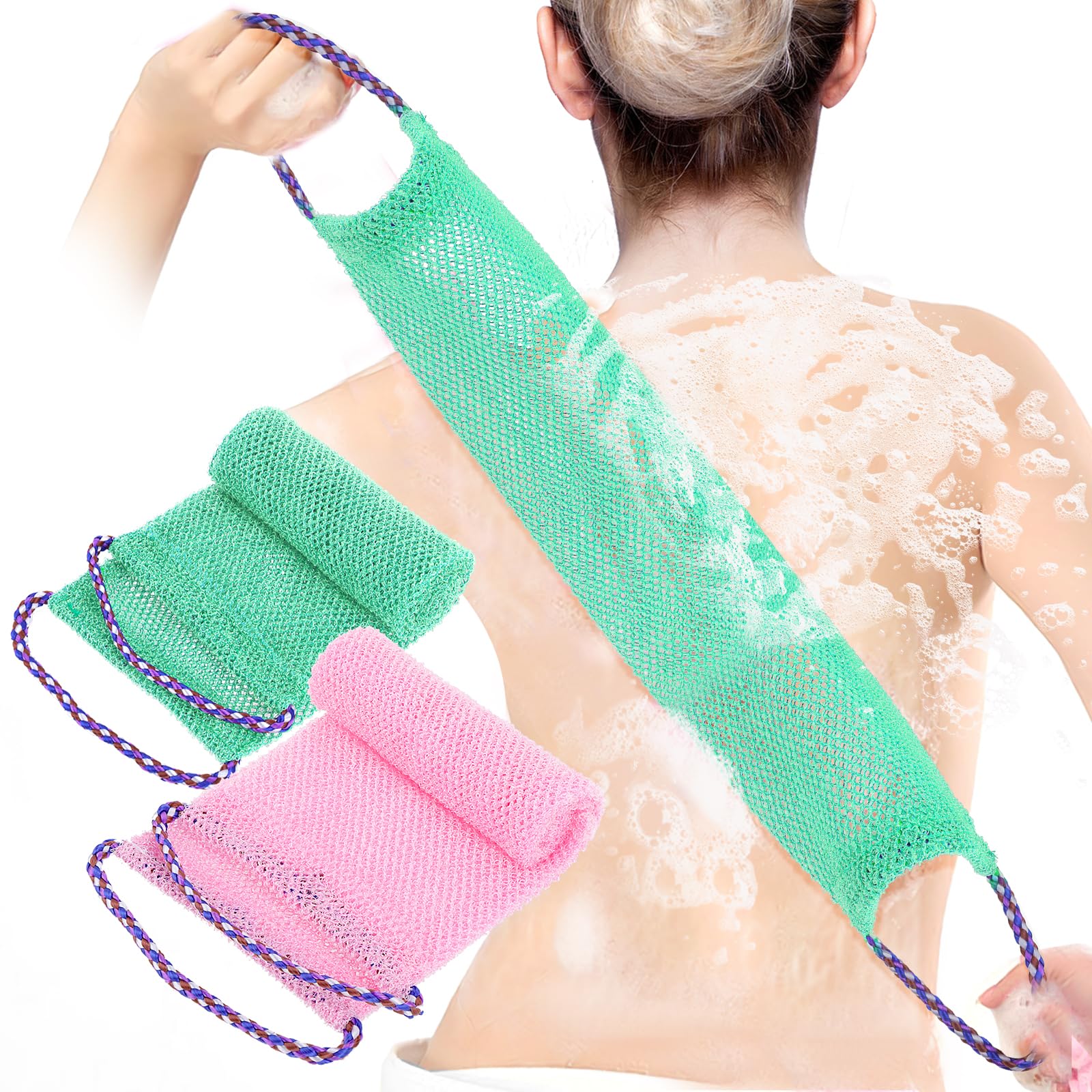 Photo 1 of 2 Pieces African Exfoliating Net, African Net Sponge Exfoliating Back Scrubber for Shower African Long Net Shower Sponges Exfoliating Loofahs for Women Men Body Washing Accessories