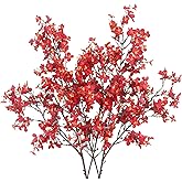 CISDUEO 2 Pcs Cherry Blossom Artificial Flowers Bulk Red Fake Fall Flowers Branches Silk Babys Breath Flower Fall Floral Stems for Vases Indoor Home Decor Wedding Party Table Centerpiece Christmas