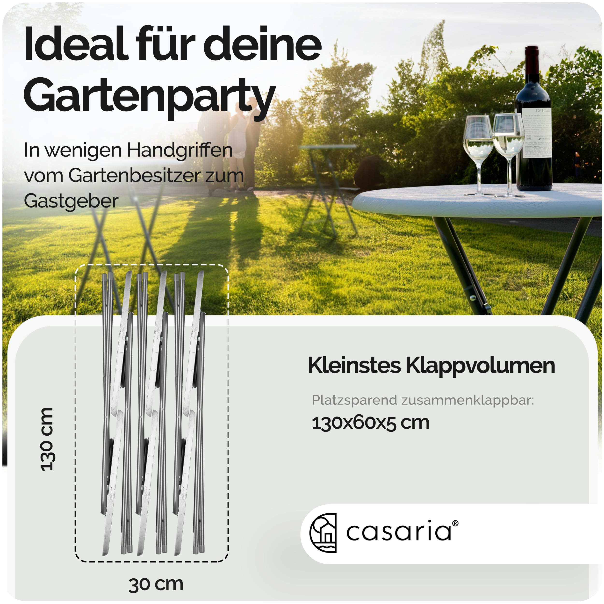 Casaria® Stehtisch Klappbar 110cm Hoch Rund Ø 60cm Outdoor Holz Stabil Garten Büffet Bistrotisch Bartisch Biertisch Partytisch Klapptisch Tisch Weiß 4