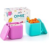 OmieBox (2 pack) Leakproof Dips Containers To Go, Salad Dressing Container, Condiment Container with Lids - Food Safe Silicone - 4 ounces (Pink/Teal)
