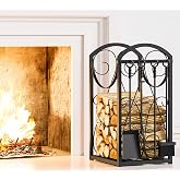 Kingson Firewood Rack Indoor/Outdoor Log Holder, Black | Wood Holders, Fireplace Tool Rack, Lumber Storage Stacking, Fireplace Tools Set, Wood Stove Accessories