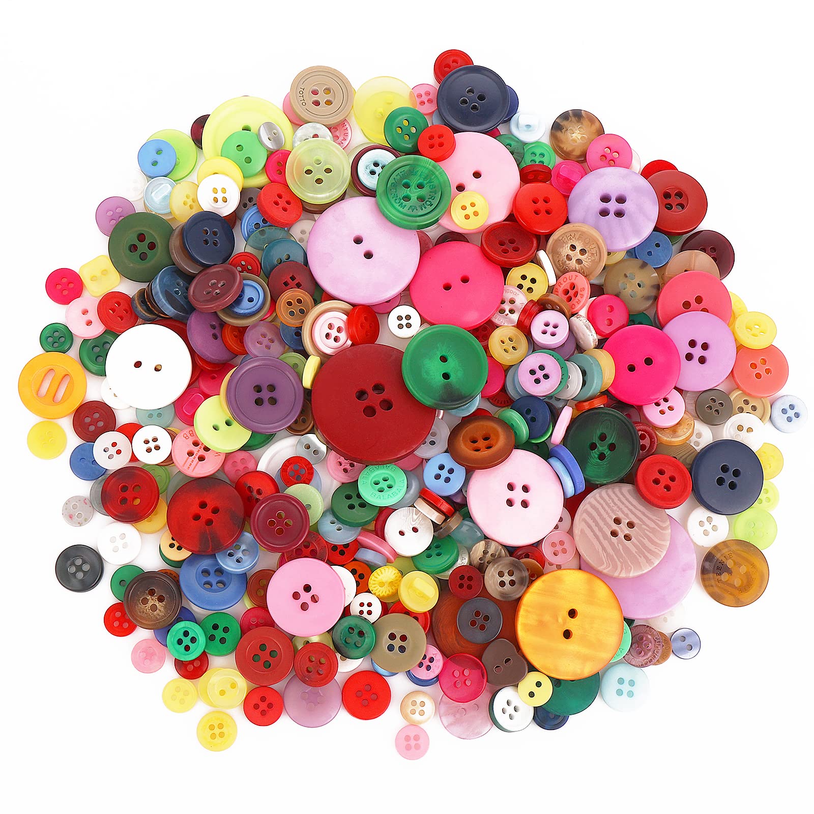 Abeillo 200 PCS Assorted Sizes Buttons for Sewing, Round Multicolored 4 Holes Resin Buttons for Crafts Sewing DIY Painting Ornament Buttons, 2 Holes and 4 Holes (Multicolour)