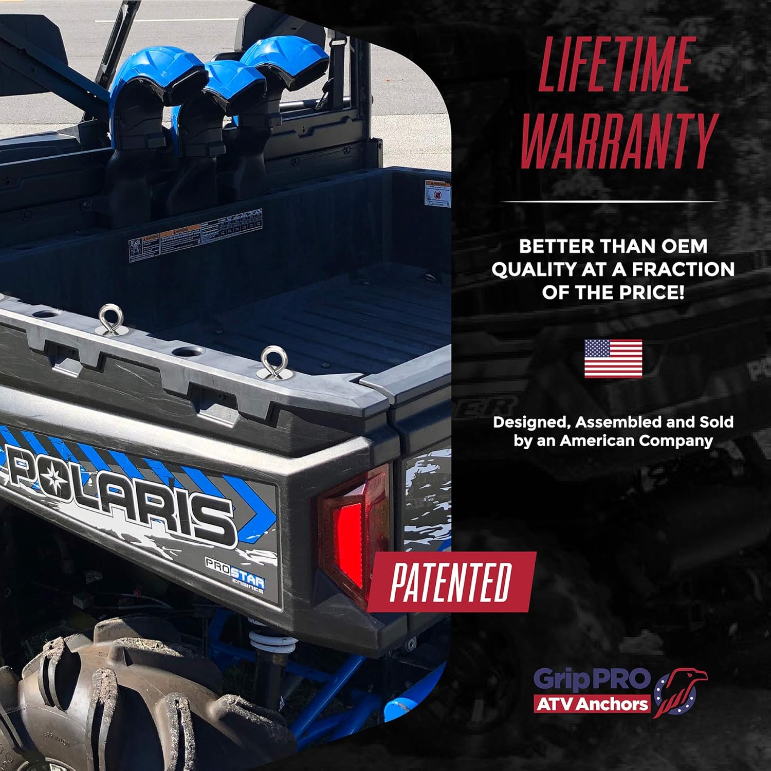 GripPRO ATV Anchors to fit Polaris Ranger & General Lock & Ride - ATV Tie Down Anchors Set of 6 - OEM Quality Fit ATV Lock and Ride Accessories - Patented Design - Will NOT FIT RZR: Automotive