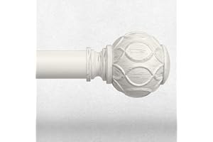 WOLISTSA Antique White Curtain Rods for Windows 48 to 84 Inch, Adjustable Vintage Decorative 1 Inch Heavy Duty Window Treatment Rods, Rustic Farmhouse Drapery Pole Set with Boho Netted Texture Finials