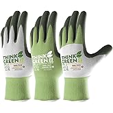 COOLJOB Gardening Gloves for Women and Men, 3 Pairs Recycled Polyester Work Gloves with Rubber Coated, Green, Yard, Ladies Sm