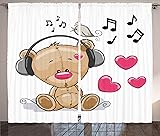 Ambesonne Music Curtains, Teddy Bear with