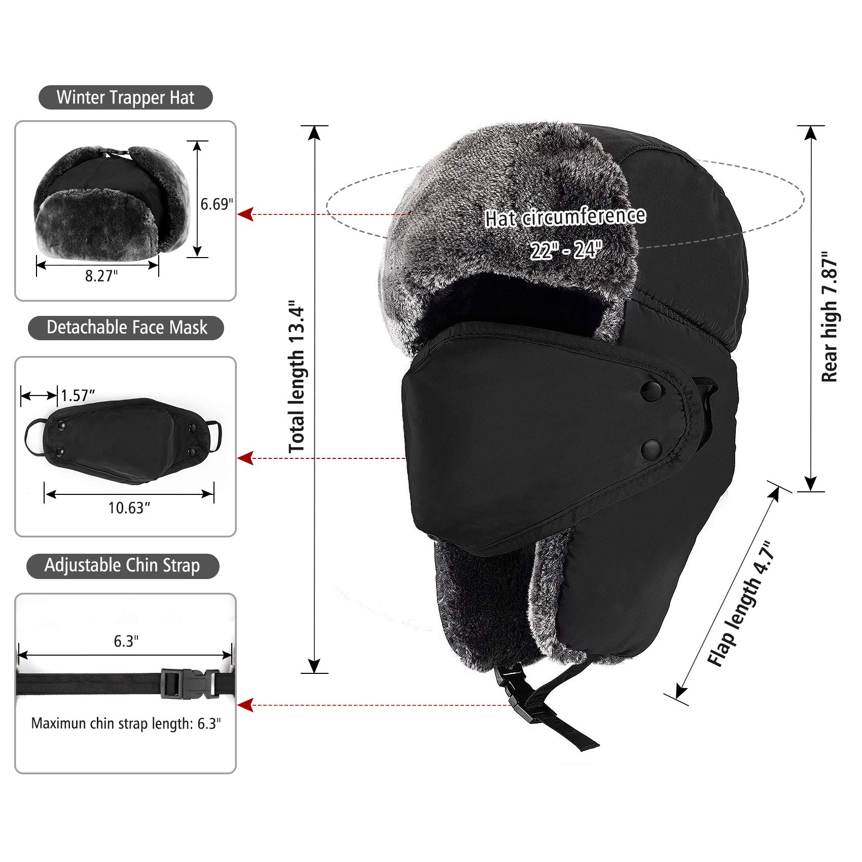 mysuntown Winter Hats for Women Men Trapper Ushanka Hat with Ear Flaps Warm Russian Bomber Hats for Cold Weather