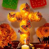 Suncalla 12 x 16 Inch Dia De Los Muertos Altar Decor Light up Ofrenda Decor | 12 Pcs Monarch Butterflies Sign, Altar Decor, Ofrenda Light up Marigold Flowers, Day of The Dead, Wall Decor, Muertos, Diwali