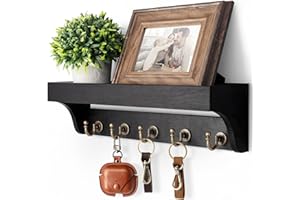Rebee Vision Farmhouse Key Holder for Wall- Decorative Wall Hook with 5 Rustic Keys Hooks and Primitive Wood Mail Organizer W