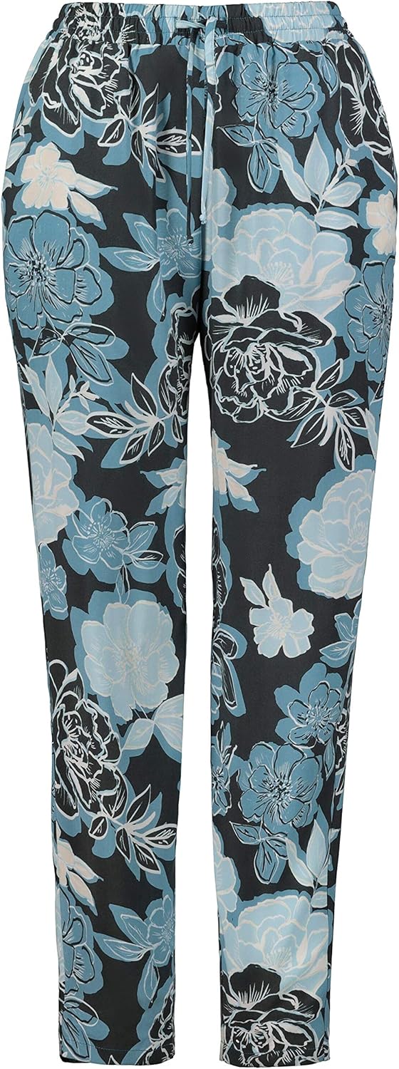 GINA LAURA Damen Hose, Blättermuster, weites Bein, Elastikbund 726343 ...