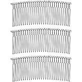 Kehimeho 30 Teeth Ribbon-wrapped Veil Combs, 1.8" Extra Long Teeth Bridal Hair Comb for Long Wedding Veils, Sturdy Metal Wire Hair Combs for DIY Accessories(3 Pcs)