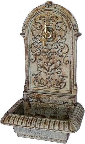 Aubaho Brunnen 66cm Waschbecken Brunnen Eisen Grun Wandbrunnen Antik Stil Gartenbrunnen Amazon De Garten