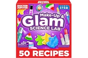 Doctor Jupiter Glam DIY Craft, Make-Up Kit for Girls Ages 6-8-12 | Lip Gloss, Bath Bomb, Perfume Making Kit with 50 Beauty Science Experiments | Birthday Gift Ideas for 6-7-8-9+ Year Old Girls