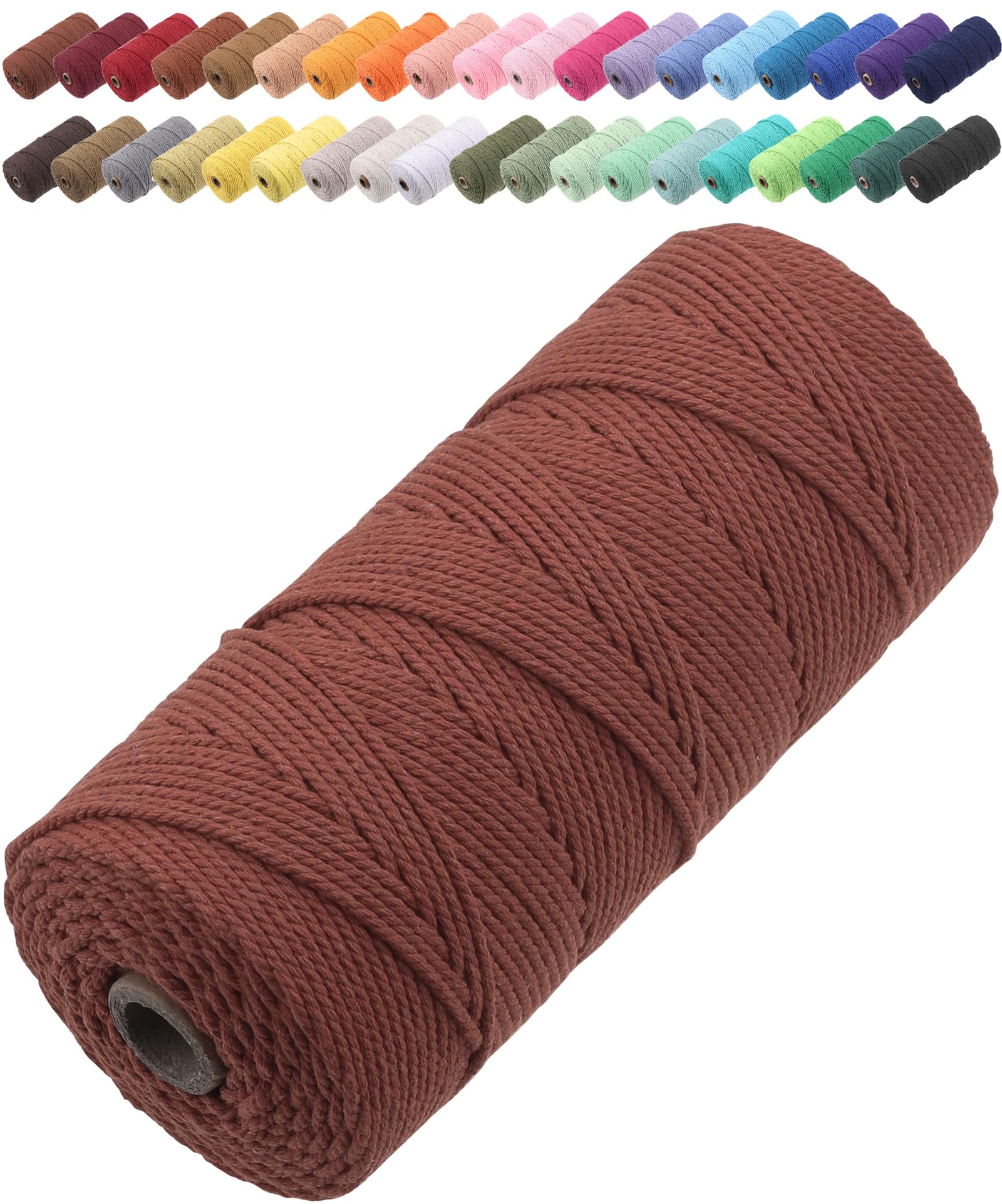 GOHOF Macrame Cord 2mm x 205m Premium Cotton Macrame Rope, 3 Strand Twisted Soft Cotton Cord, One of The Most Perfect Materials for Macrame Art, Cotton String Without Chemicals (Rust Red)