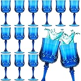 Pinkunn 12 Pcs 7 oz Plastic Vintage Wine Glasses Reusable Colored Goblets Patterned Drinking Water Glasses Cup Dishwasher Safe for Valentine's Day Wedding Reception Party Supplies (Dark Blue)
