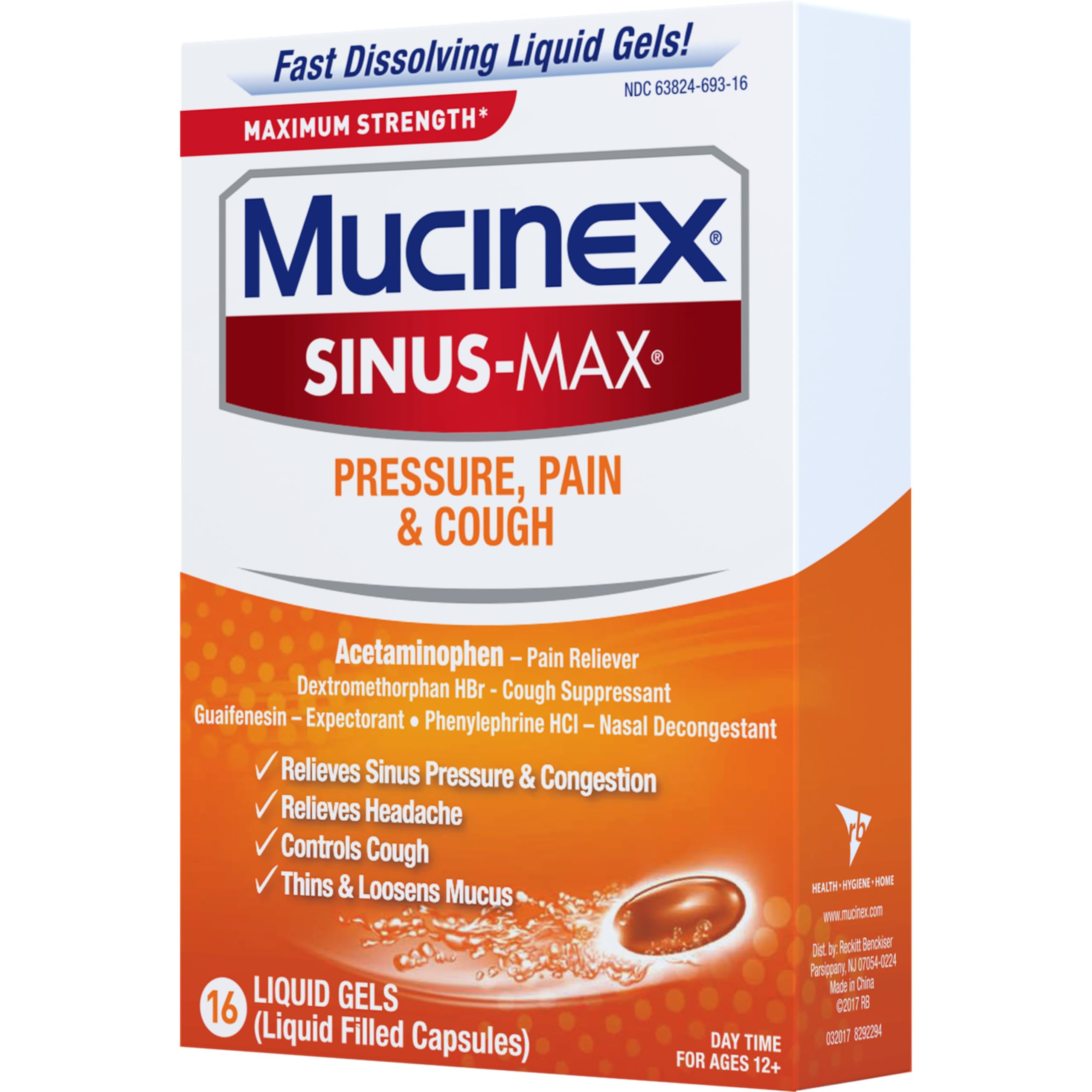 Mucinex Sinus-Max Liquid Gels for Severe Congestion Relief, 16 Count