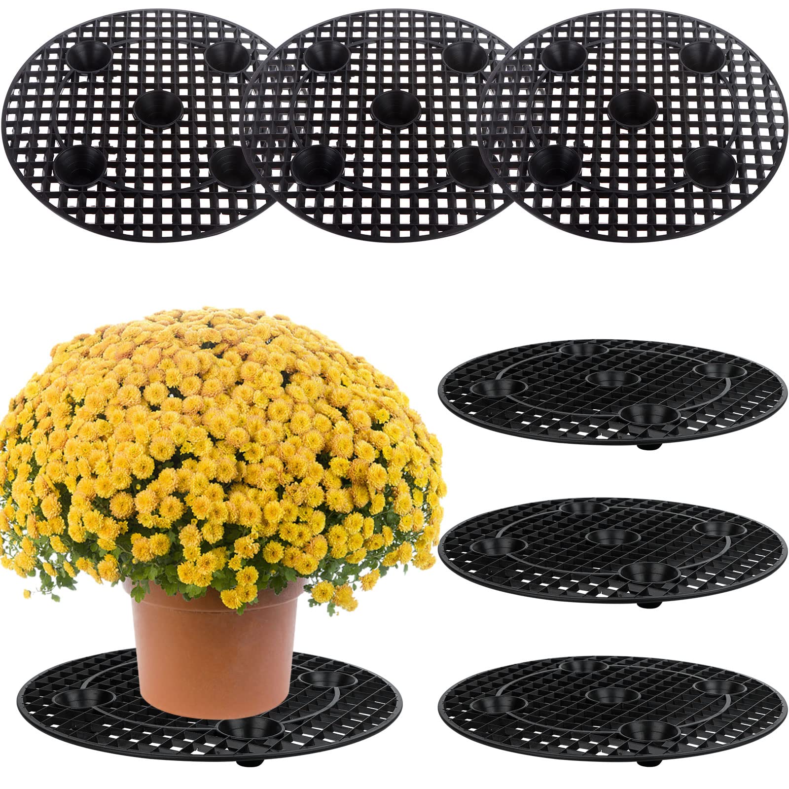 CCCYMM 6 Pcs Plant Level Pot Elevator, Heavy Duty Plant Stand, Black Round Plant Flower Pot Holder Plastic Plant Risers for Indoor Outdoor Garden Deck Floor Protector-30 cm / 12 Inch