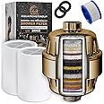 AquaHomeGroup 20 Stage Shower Filter for Hard Water - 2.5 GPM Universal Shower Head Filter for Chlorine, Fluoride, Heavy Metals - Vitamin C E Shower Water Filter for Hair and Skin (Golden)