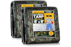 SUNLITAP 2 Pack Camouflage Tarp 6' x 8' Multipurpose Waterproof Tarps, Finished Size Tarp with Grommets Reinforced Edges, 5 MIL Light Duty Tarpaulin for Car, Camping, Boat, Roof, Protective Cover