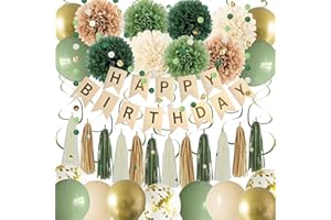 KEHAOMY Green Birthday Party Decorations for Women Girls with Happy Birthday Banner,Tissue Paper Pompoms, Paper Tassel,Circle Garland,Hanging Swirl,Decorations Balloons for Party Decor (sage green)