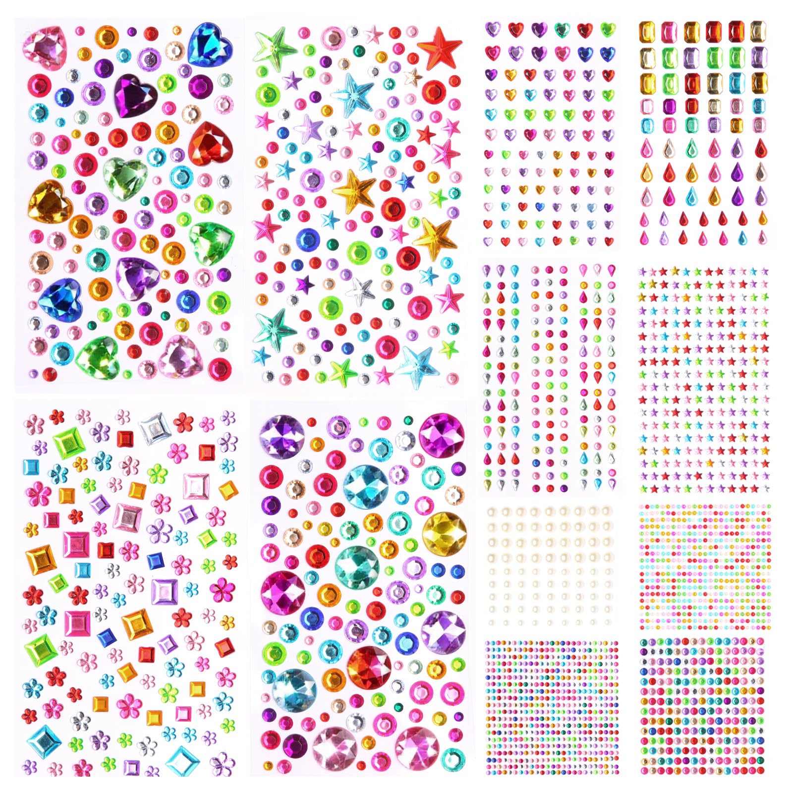 Photo 1 of 3200pcs Gem Stickers Jewels for Crafts - 12 Sheets Self Adhesive Rhinestone Jewel Stickers, Stick on Gems Rhinestones for Crafts, Craft Supplies Scrapbook for Kids
