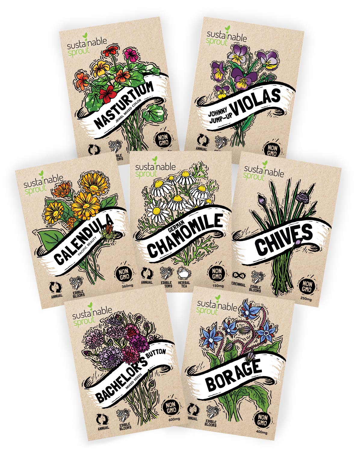 Edible Flower Seeds Variety 7 Pack
