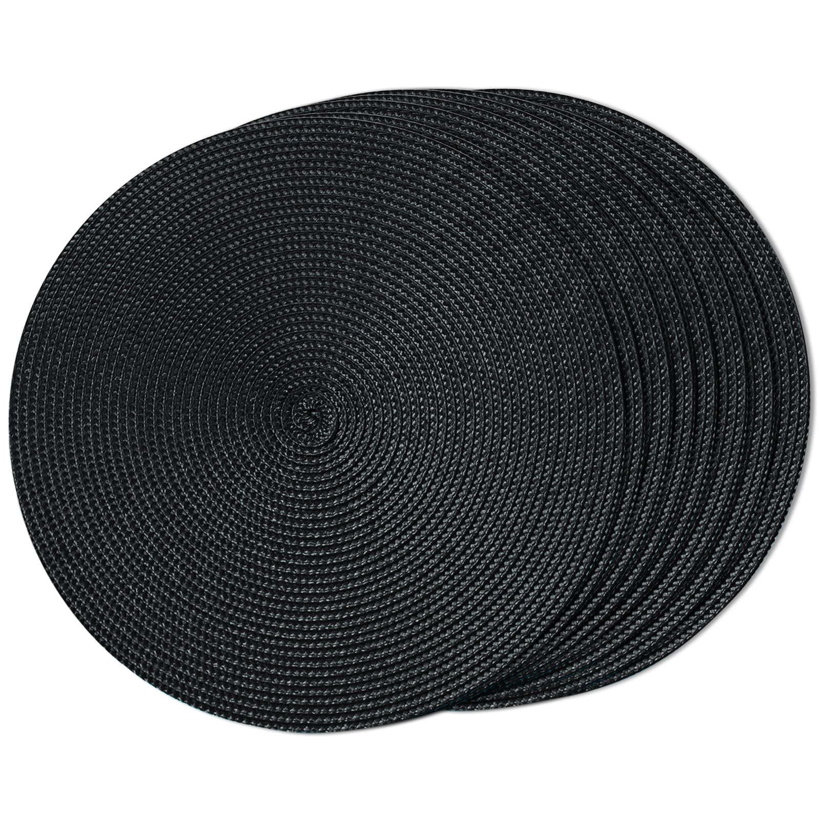 Photo 1 of FunWheat Round Braided Placemats Set of 8 Place Mats for Dining Tables Woven Washable Non-Slip Table mats Small 13 inch(S Black, 8pcs)