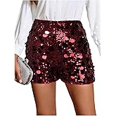 Floerns Women's Contrast Sequin Elastic Waist Sparkly Party Mini Shorts