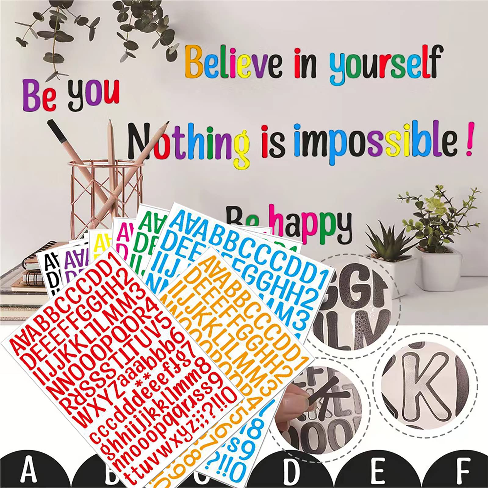 8 Sheets Letter Stickers, 1008 Alphabet Stickers,1 inch Vinyl Self-Adhesive Sticker Letters, Black Alphabets ABC Stickers, for DIY Mailbox House Numbers, Embellishments & Decorations Multicolor