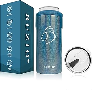 BUZIO 4-IN-1 Can Cooler Holder, Double Wall Vacuum Insulted Stainless Steel Beer Keeper for Beer, Soda, Beverages and Mixed Drink Sweat-Free,Cobalt