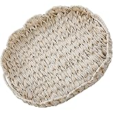 Coeusy 16.5 inch Round Wicker Tray, Boho Decorative Coffee Table Tray,Woven Serving Tray with Handles,Wicker Scallop Basket