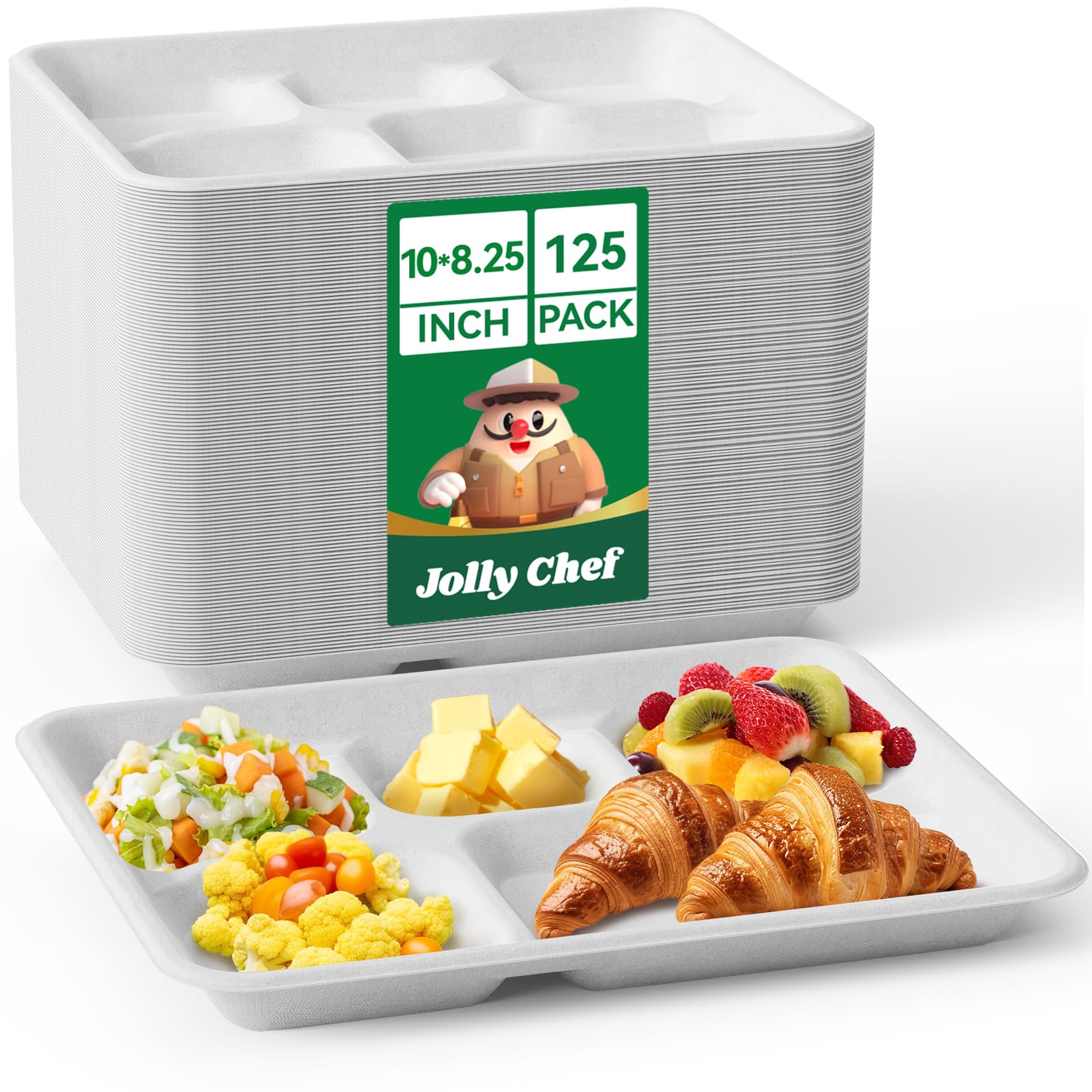 Photo 1 of JOLLY CHEF Compostable ? Compartment Paper Plates 10*8.25*1 ???? [??? ????] Heavy Duty Divided Disposable White Eco-Friendly Biodegradable Container Food Tray for Party Dinner Lunch Buffet