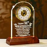 Ornalrist 90th Birthday Gifts for Men Glass 90th Birthday Quartz Clock Presents with Wooden Light Base Turning 90 Year Old Birthday Ideas for Women Mom Grandpa Decor for Home