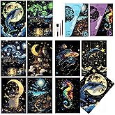 Scratchboard Art for Adults Luminous Scratch Painting Kits-A5/8 PCS-Dreams | Glow in Dark Scratch Card Art Kit, Calming DIY Activity for Adults Teens, Mindful Hobby, Stress Relief Craft and Wall Art
