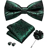 JEMYGINS Paisley Pre-tied Bow Tie and Pocket Square Cufflinks Lapel Pin Sets for Men 4PCS