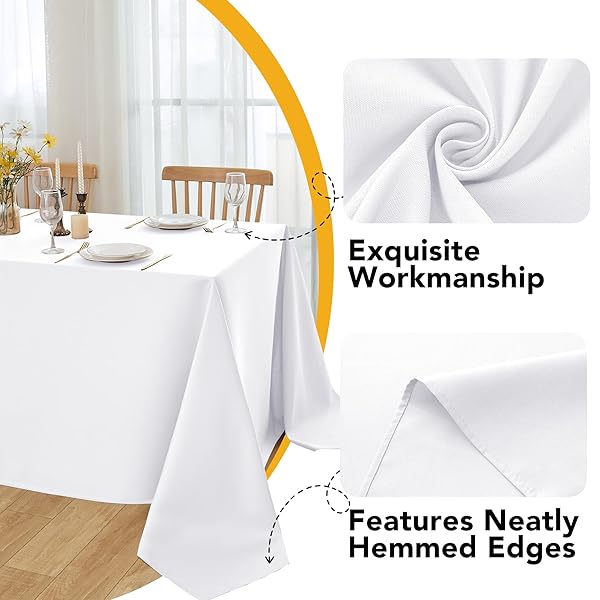 DAILYSET 10-PACK WHITE TABLECLOTHS FOR RECTANGLE TABLES, 60 X 102 INCHES, STAIN-RESISTANT POLYESTER FABRIC FOR 6 FOOT TABLES – WASHABLE TABLE COVERS FOR WEDDINGS, BANQUETS, BIRTHDAY, PARTIES, EVENTS