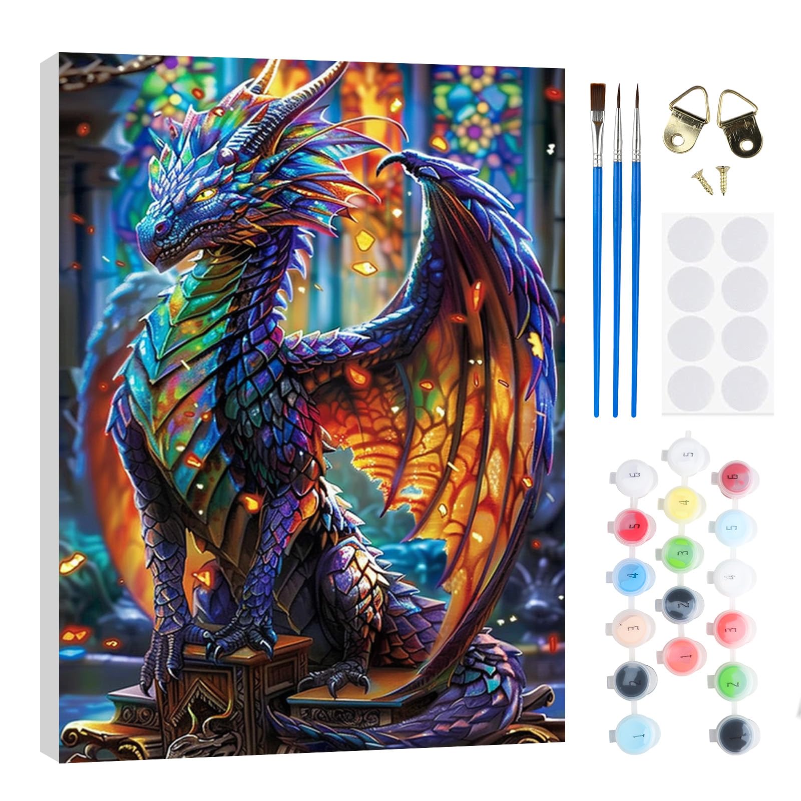 RICUVED Dragon Paint by Numbers Kits for Adults Kids,Animal Painting Kits for Beginners On Clear Symbols Canvas with Wooden Framed, Easy DIY Acrylic Pigment Drawing Paintwork 20x30cm — image 1