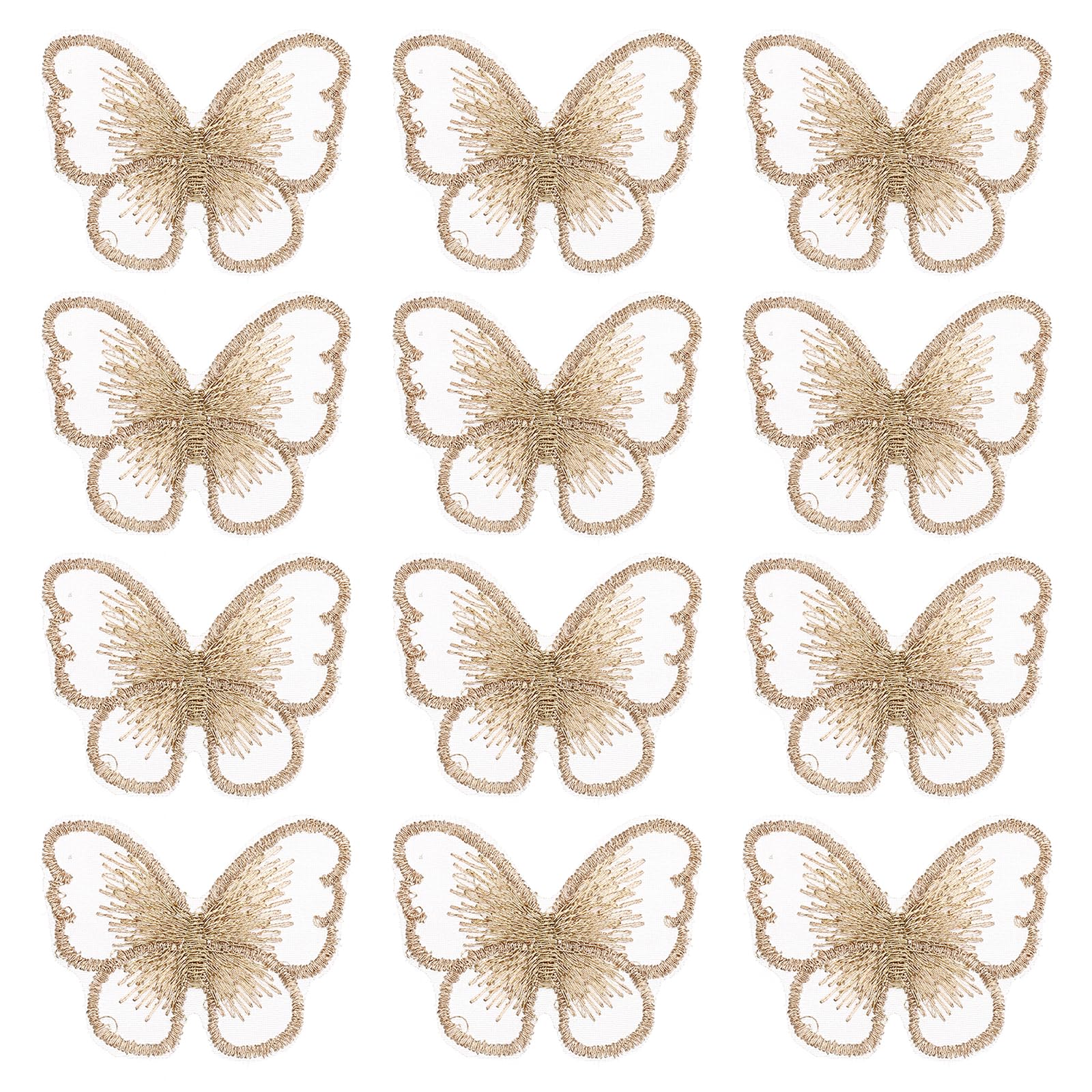 PATIKIL Butterfly Lace Applique, 12pcs Butterfly Patches Lace Fabric Butterfly Applique Patches Embroidery Trim for Clothes Dresses Wedding Craft, L, Brown