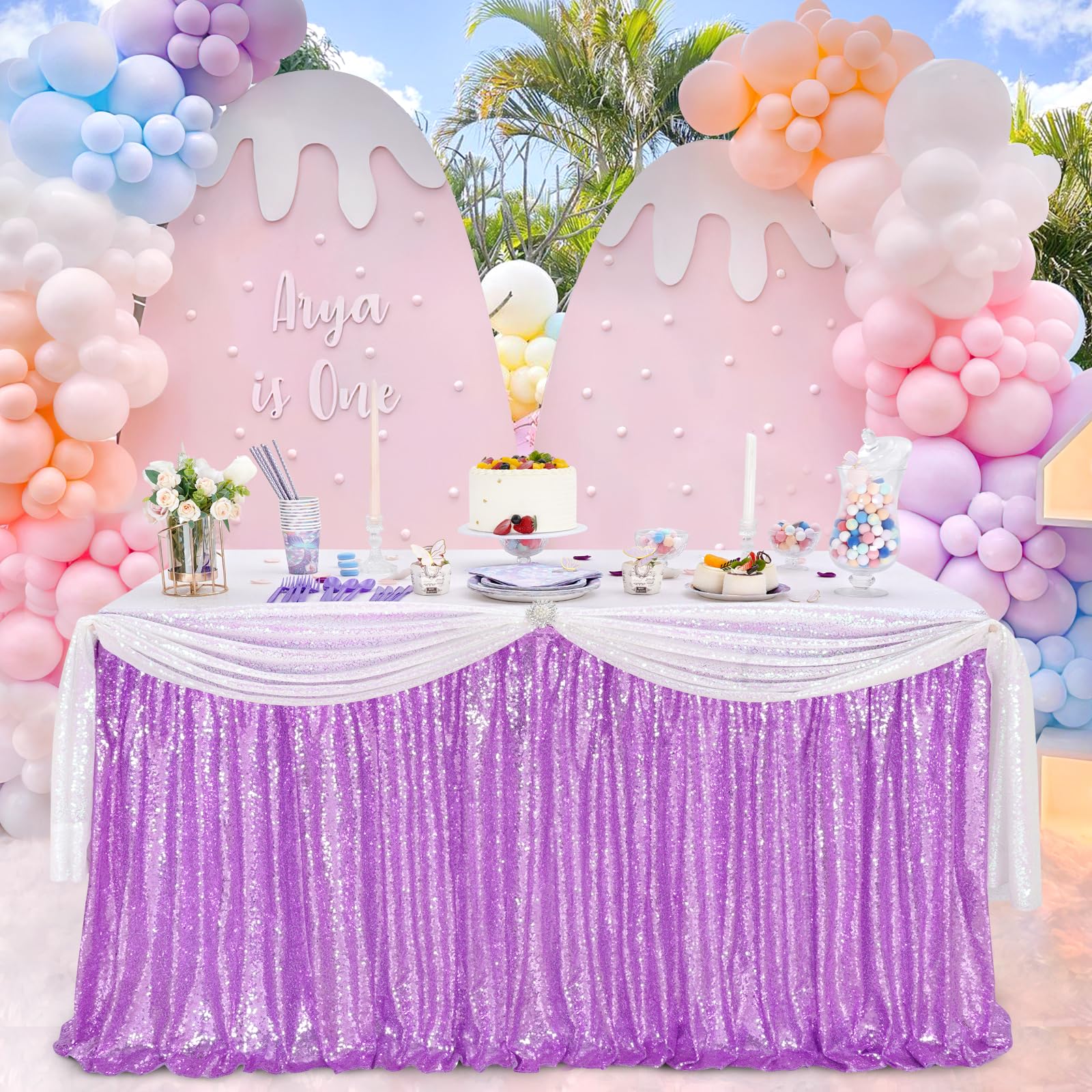 Lavender Sequin Table Skirt 9ft Sparkly Table