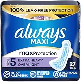 Always Maxi Overnight Extra Heavy Flow with Wings Unscented Pads 27