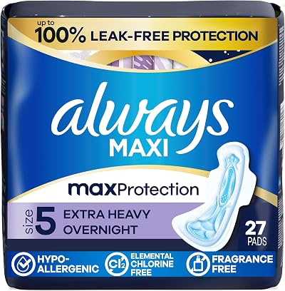 Always Maxi Overnight Extra Heavy Flow with Wings Unscented Pads 27