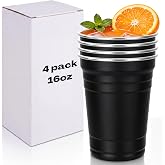 Mimorou 4 Pack 16 oz Black Stainless Steel Metal Cups | Pint Cups, Drinking Water Tumblers, Unbreakable Stackable Tumbler, Adults Bar Home Restaurant Travel, Picnic Camping Outdoor