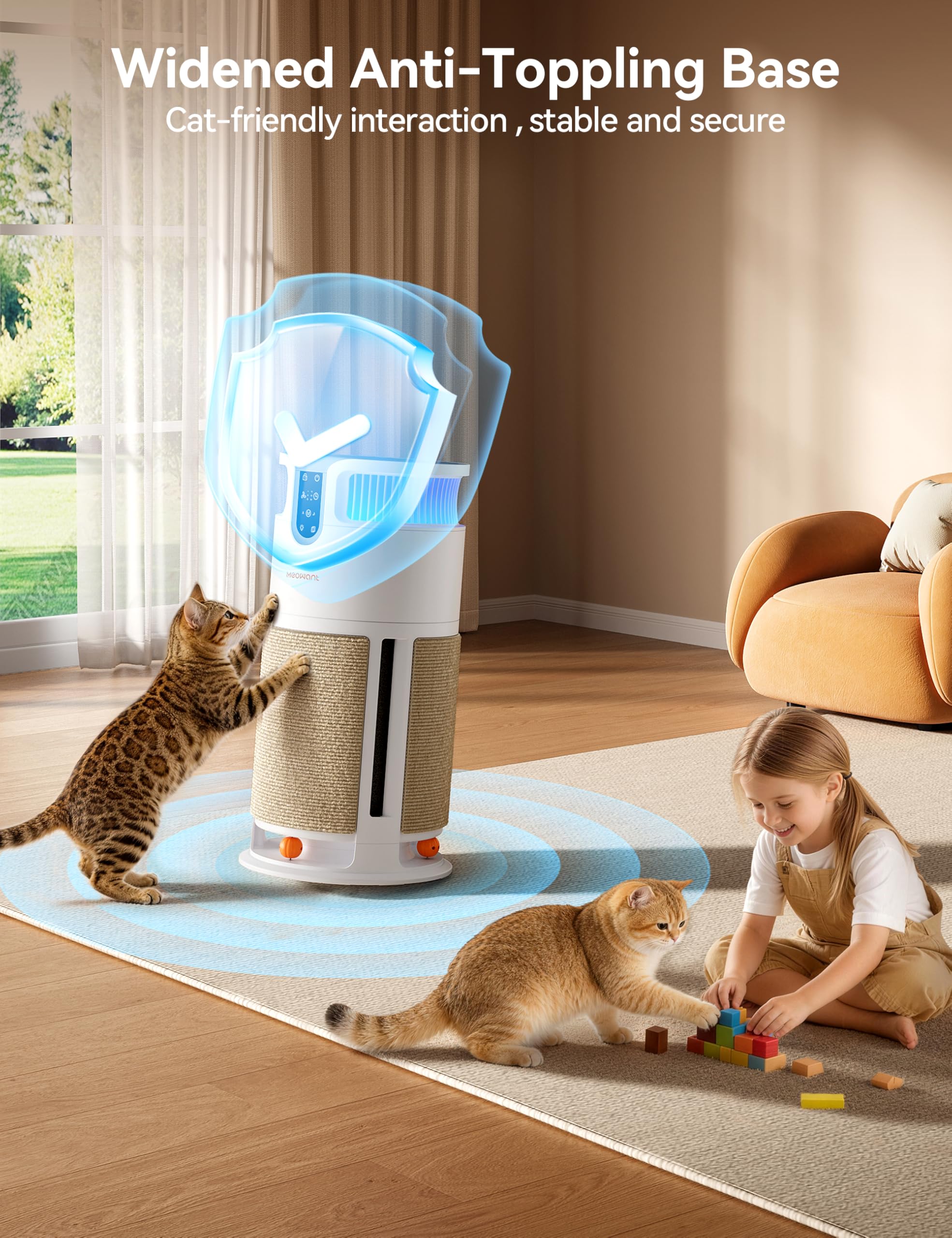 Meowant Air Purifier for Home, Pet Air Purifier 360°Air Intake & Air Outlet for Large Room, 4-in-1 H13 HEPA Filter Up to 3900 Ft² Air Cleaner for Pet Hair Dander Odors with Cat Scratch Board