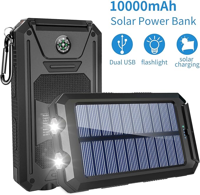 Solar Charger,10000mAh Solar Power Bank Portable External