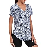 Alovien Short Sleeve Workout Shirts Women Loose Fit, V-Neck Women Exercise T-Shirt Workout Top, Dry Fit Yoga Gym Sport Tops